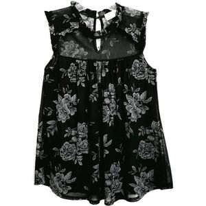 Ivy Rose Black Floral Sleeveless Top Ruffl…